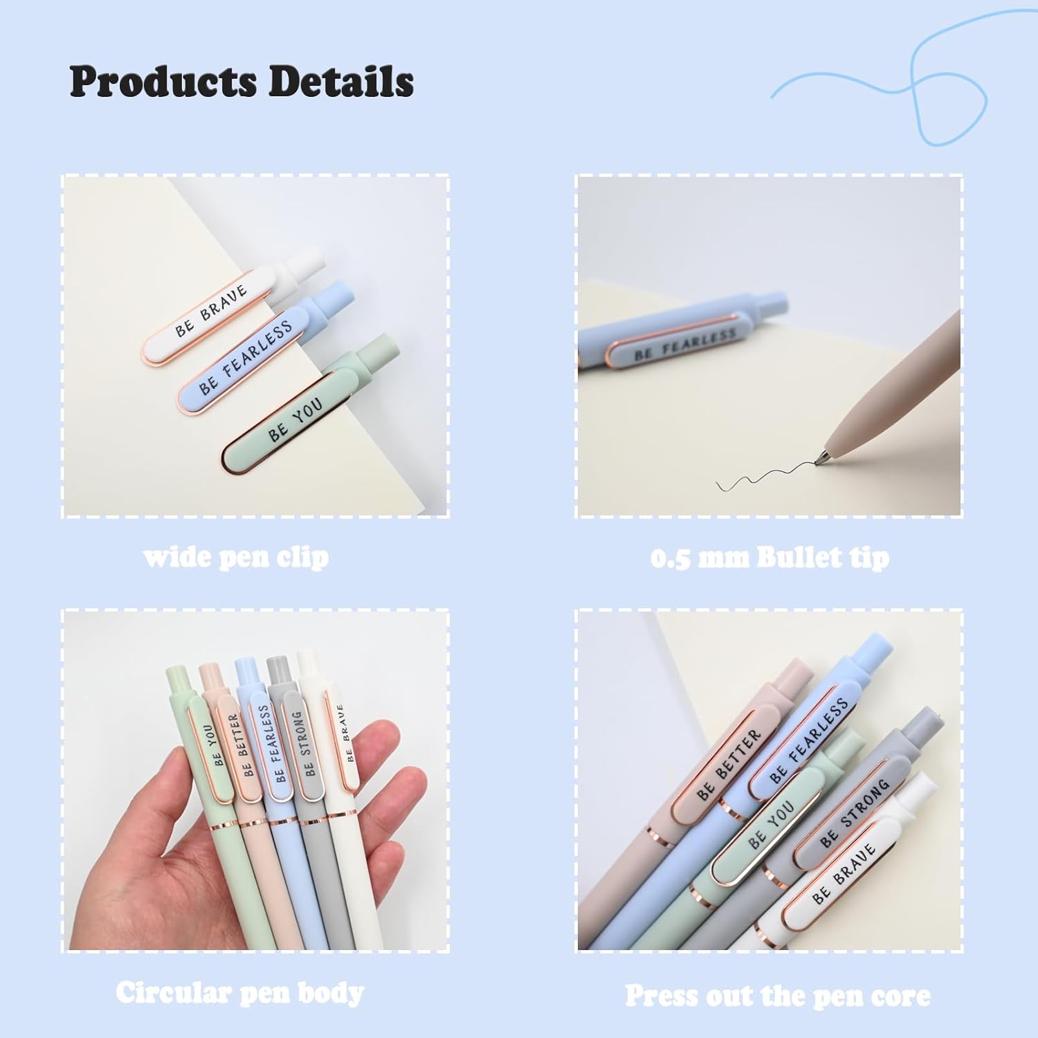 5 PCS Inspirational Pens, Motivational Pen for Women, Pastel Gel Pens Fine Point Smooth Writing Pens, 0.5 mm Quick Drying Ink, Japanese Stationery, Cute Office Nursing School Supplies Positive Gifts - Image 2