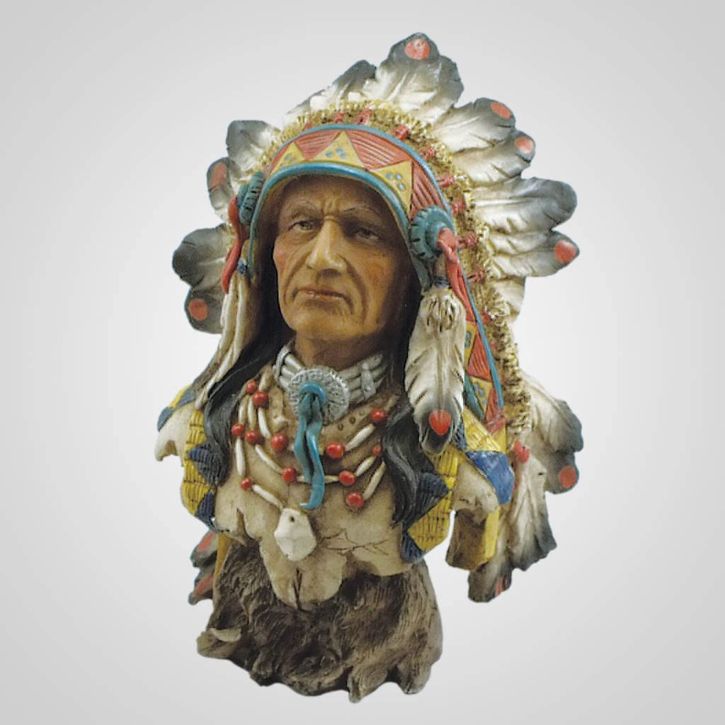 Polyresin Native American Chief Bust Figurine, 6.5-inch Height, Tabletop Decoration