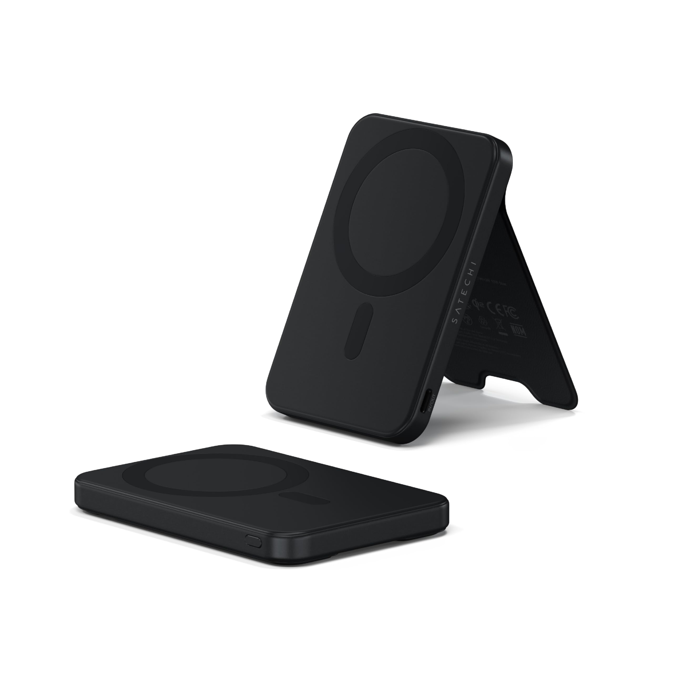 SATECHI powerbank Qi2 OntheGo™ 5 000 mAh z podstawką, czarny | Magnetyczne szybkie ładowanie 15 W, kompaktowa konstrukcja, do modeli iPhone’a 12–17 i zgodnych urządzeń z Androidem