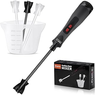Preciva Resin Mixer with Epoxy Mixer Paddlers, Handheld Battery Epoxy Mixer for Minimizing Bubbles, Resin Stirrer for Resin, Silicone Mixing, DIY Crafts Tumbler(4 pcs Paddles and 1pcs Measuring Cup)