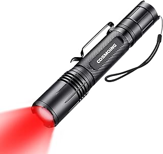 COSMOING Rechargeable Red LED Flashlight, 2-in-1 Zoomable 600 Lumen Tactical Flashlight White Light for Night Observation,Emergency,Inspection(Battery Not Include)