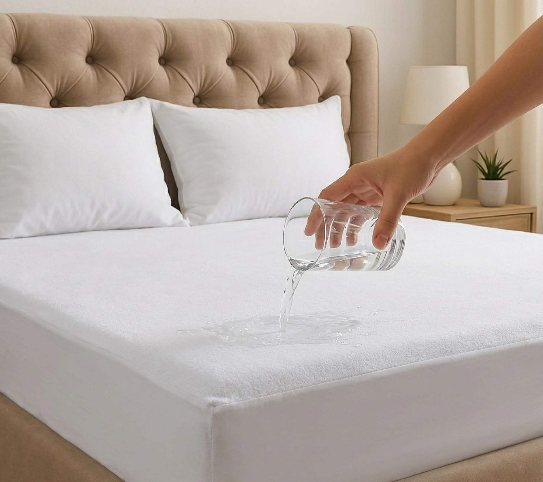 Promiss Double Bed Size Waterproof Mattress Protector 48x72 Inches | Cotton Feel, Ultra Soft, Spill Proof, Stain Resistant, Hypoallergenic, Machine Washable Bed Sheet Cover (White)-image-3