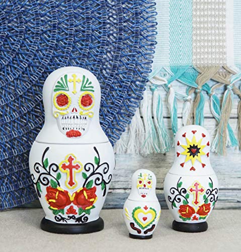 Ebros 3 Piece Set Day of The Dead Sugar Skulls Spirit Skeletons Nesting Dolls Matroyshka Babushka Figurines 6