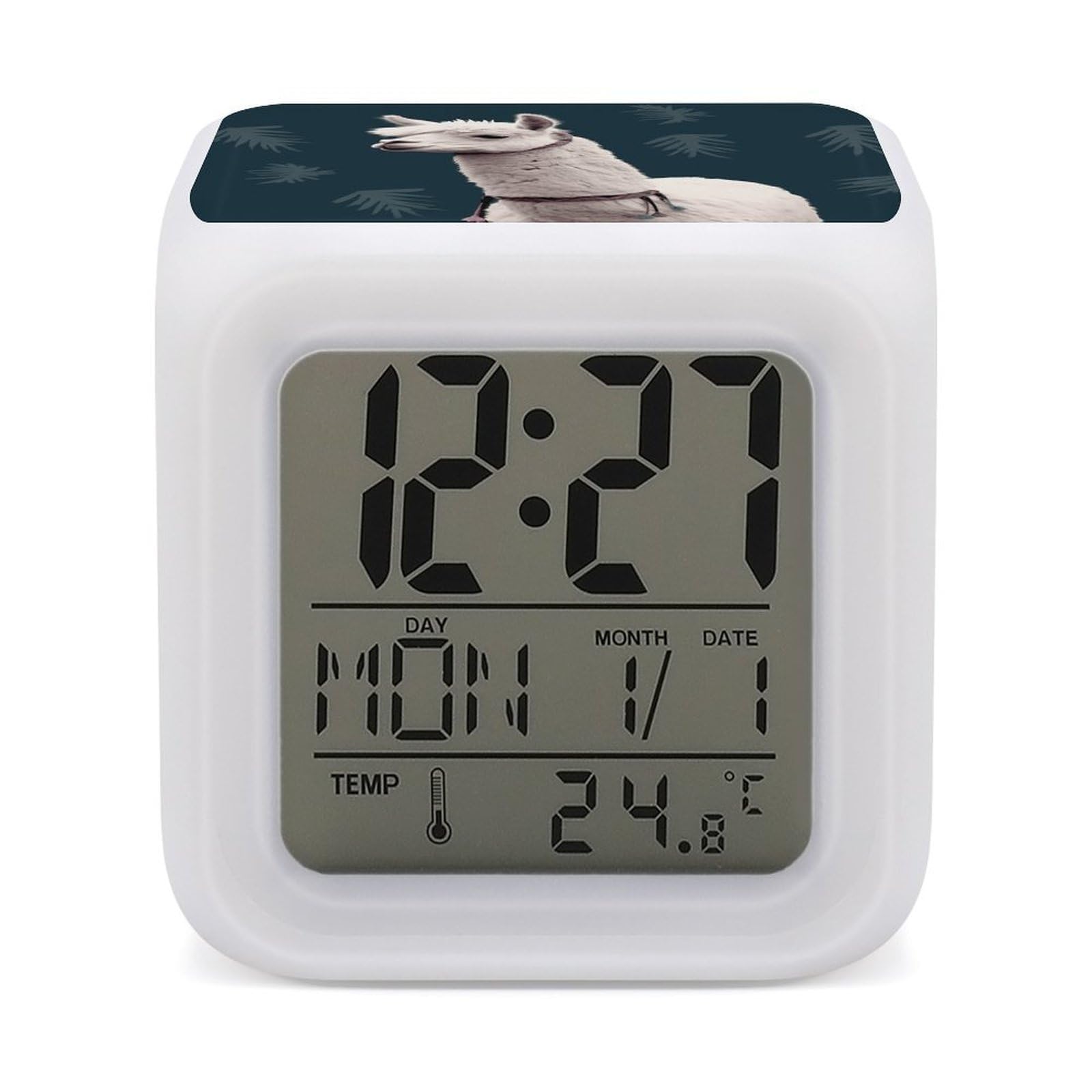 VstaDank Alpaca Llama Alarm Clock with 7 Color Changing Night Light Date Temp Display Wake Clocks LED Display Digital Clock Electric Desk Clocks for Living Office Bedroom Decor