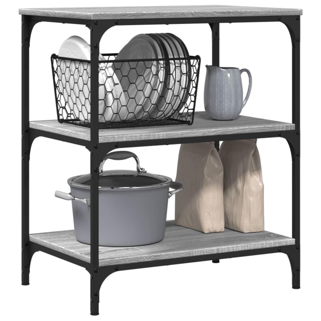 Carrello da cucina grigio Sonoma, 60 x 41 x 76 cm, in legno con telaio in acciaio e 4 ruote, carrello da portata con vano portaoggetti, ripiano, cassetto, portabottiglie, per cucina e bar