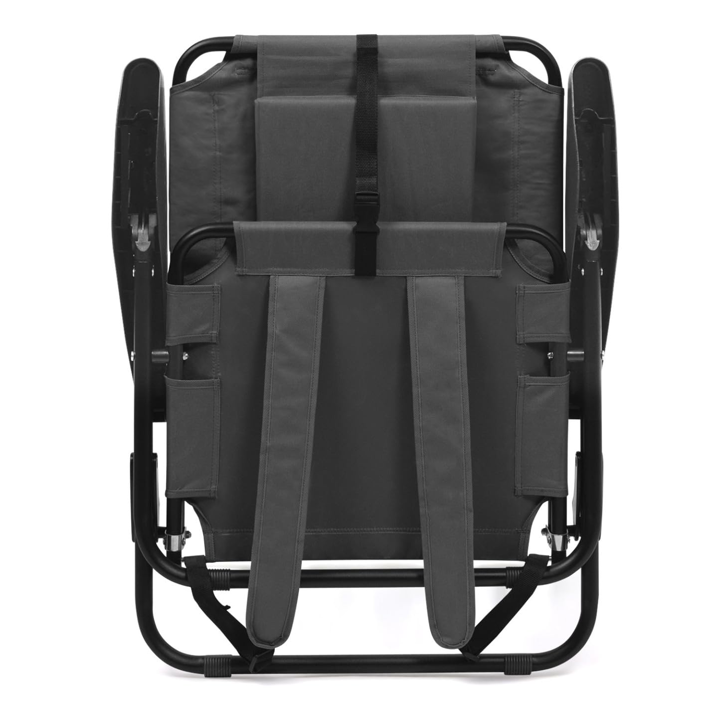 IDMarket – Juego de 2 sillas de playa plegables – Sillones de jardín reclinables mochila gris antracita y lona gris