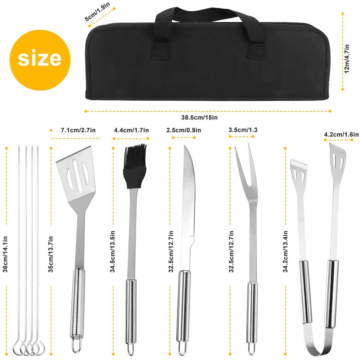 Kit Barbecue 9 Pièces en Acier Inoxydable avec Gants 800°C - Ustensiles de Cuisine pour Grillade