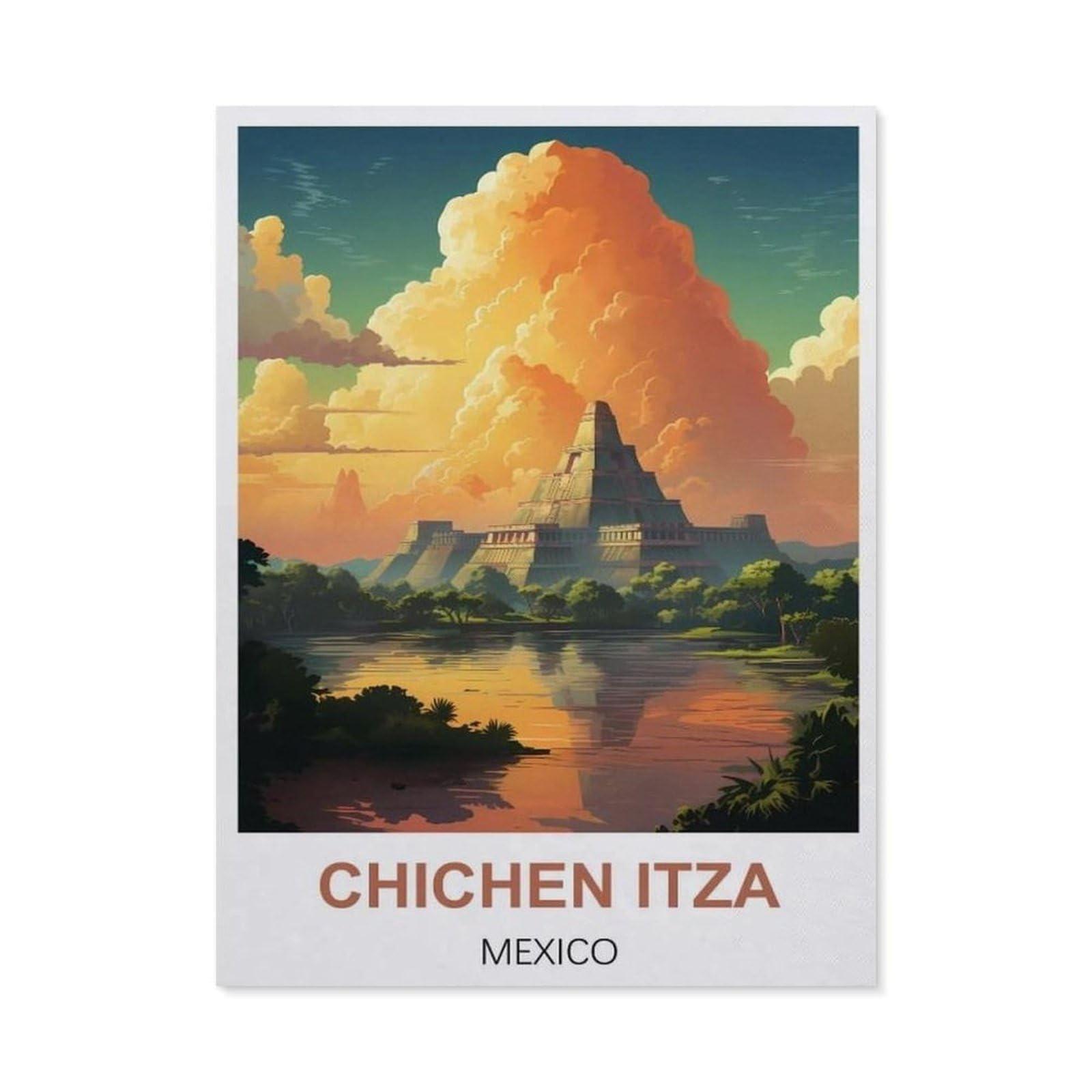 DIY Diamond Art Kits，Chichen Itza Mexico ,Full Drill Round Rhinestone Diamond Art Painting Accessories, Cross Stitch Embroidery Canvas for Crafts Home Wall Decor（50 x 60 cm/19.68 x 23.62 inches）-BW67