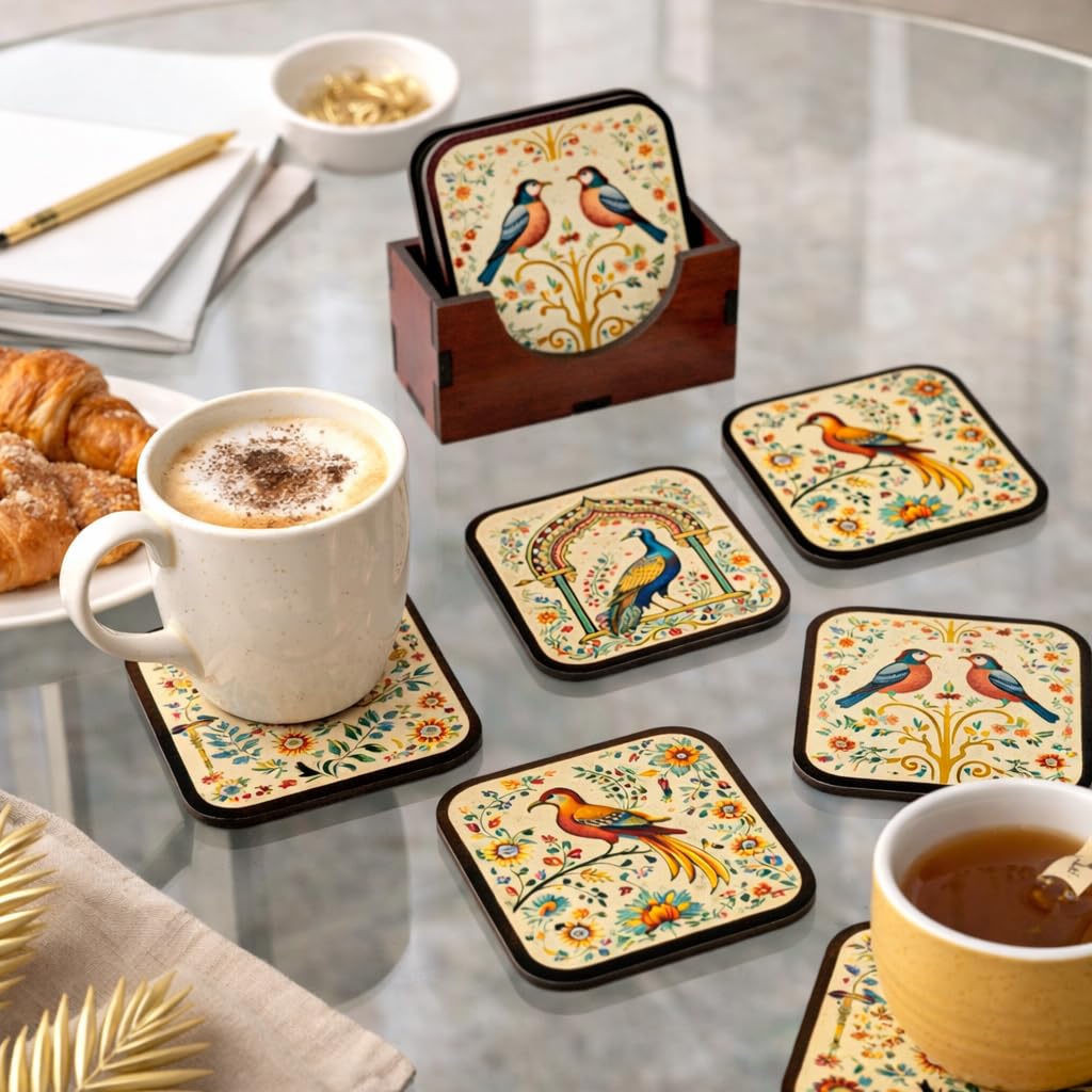 Wooden Tea Coasters - Set of 6 | Natural Wood -6