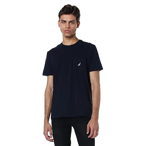 nautica men's solid crew neck short sleeve pocket t shirt