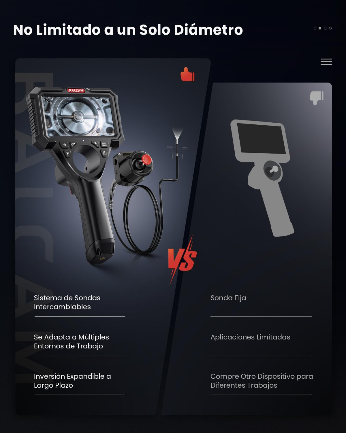 Ralcam Cámara Endoscópica Industrial con Cable de Serpiente Reemplazable, Pantalla HD de 5", Sonda Articulada 4 Vías y Joystick SUS304, Cámara 6,2 mm, Cable Impermeable, 1,5 m para Autos y Tuberías