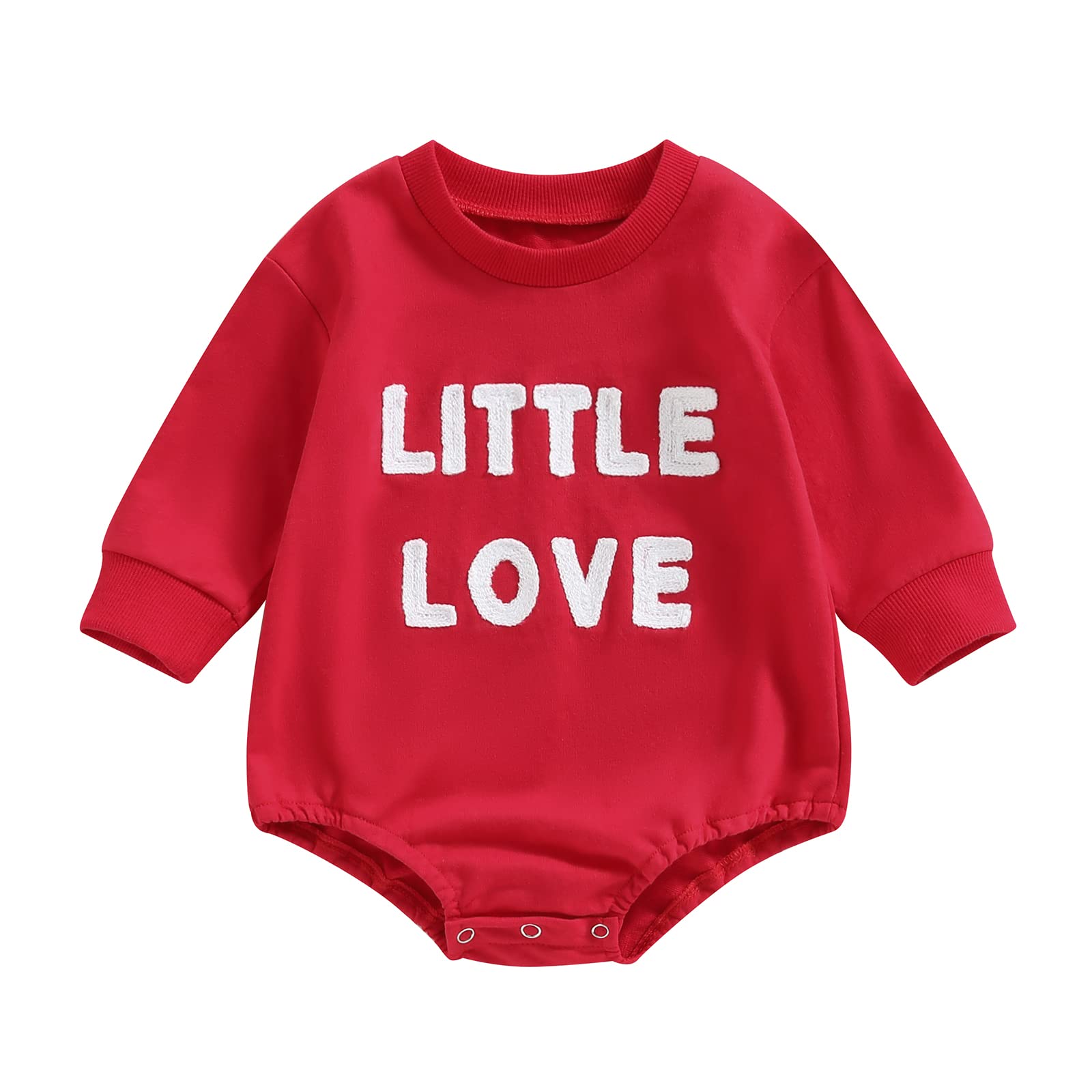 Kayotuas Baby Valentines Day Romper Cute Letter Print Sweatshirt Long Sleeve Pullover Bubble Bodysuit Spring Festival Clothes (Little Love Red,6-9 Months)