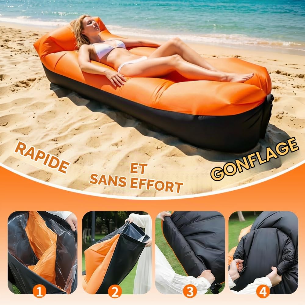Canapé Gonflable, 230 x 70 cm Hamac Gonflable, Imperméable Canapé Gonflable Camping avec Un Sac de Transport Confortable Portable Idéal pour Le Camping, la Plage, Le Parc et Les Voyages