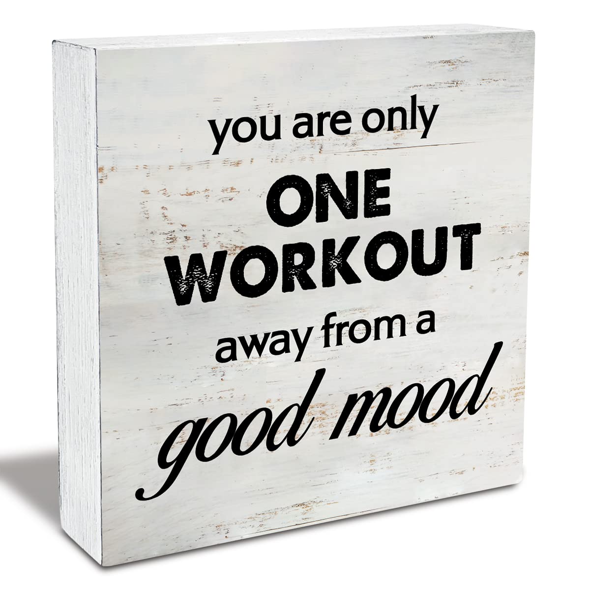 Rustic Good Mood Wood Box Sign Motivational Fitness Wooden Box Sign Farmhouse Home Home Gym Desk Shelf Decor Uplifting Gift (5 X 5 Inch)