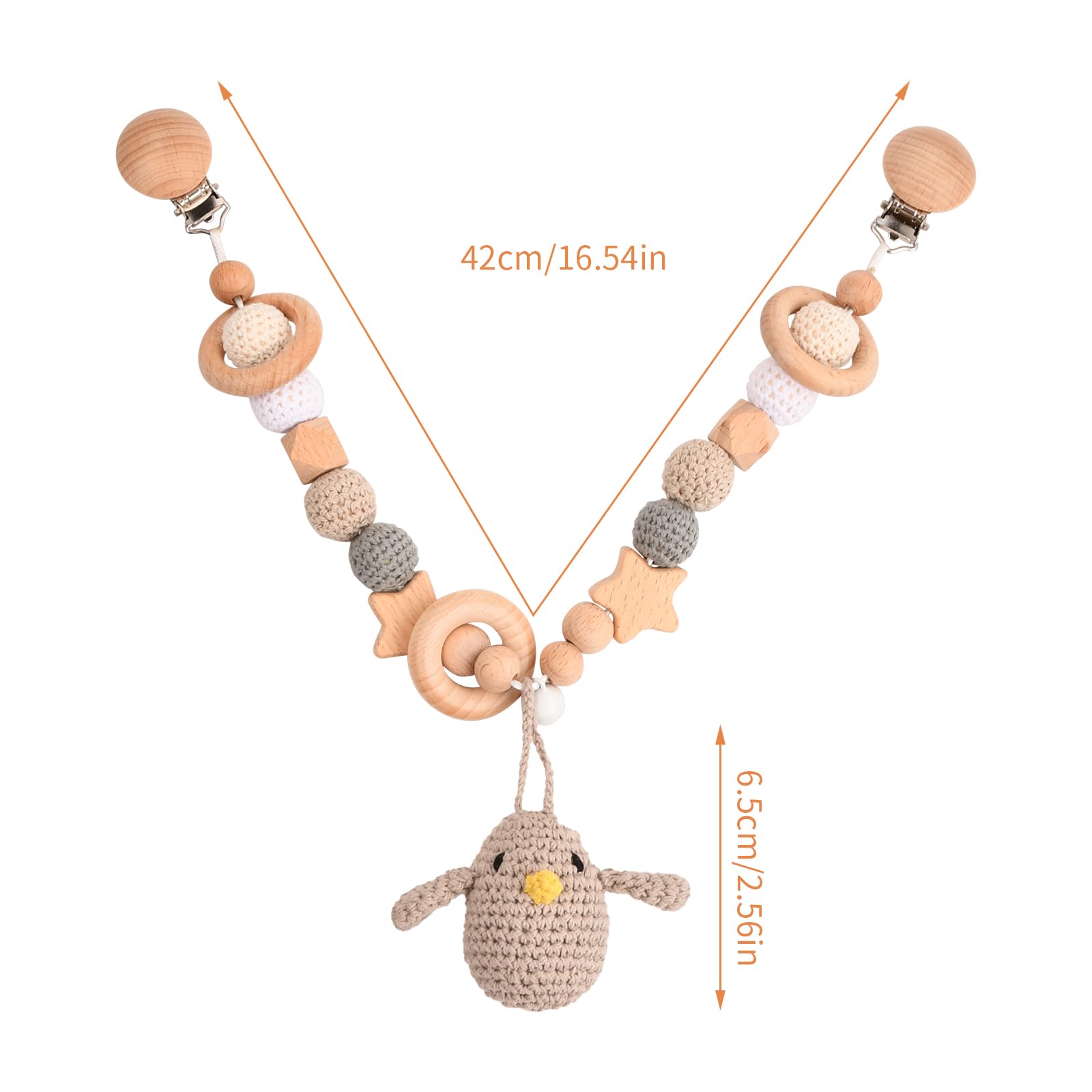 Catena per Passeggino in Legno e Uncinetto Simpatico Passeggino a Forma di Animale con Campanello per Bambini Bambina