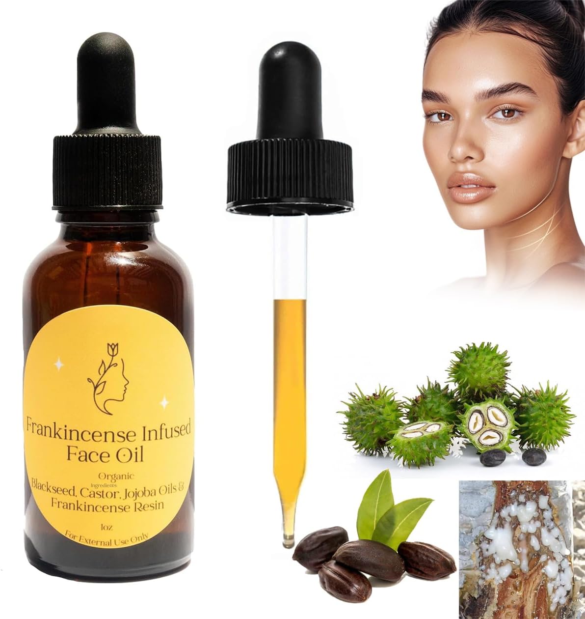 Frankincense Resin Oil For Face, Frankincense Resin Infused Oil, Facial Moisturizer Cold Pressed Serum Natural Skincare Hydrates Skin Moisturizing,Smooths Fine Lines and Wrinkles 1 Fl Oz
