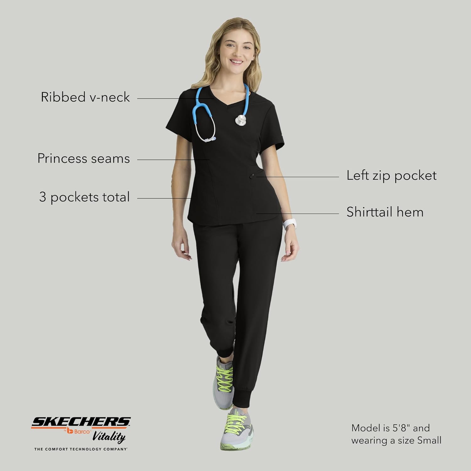 BARCO Skechers Vitality Electra Classic Fit Scrub Top for Women's 3-Pocket V-Neck Top with Moisture Wicking Fabric - Image 6