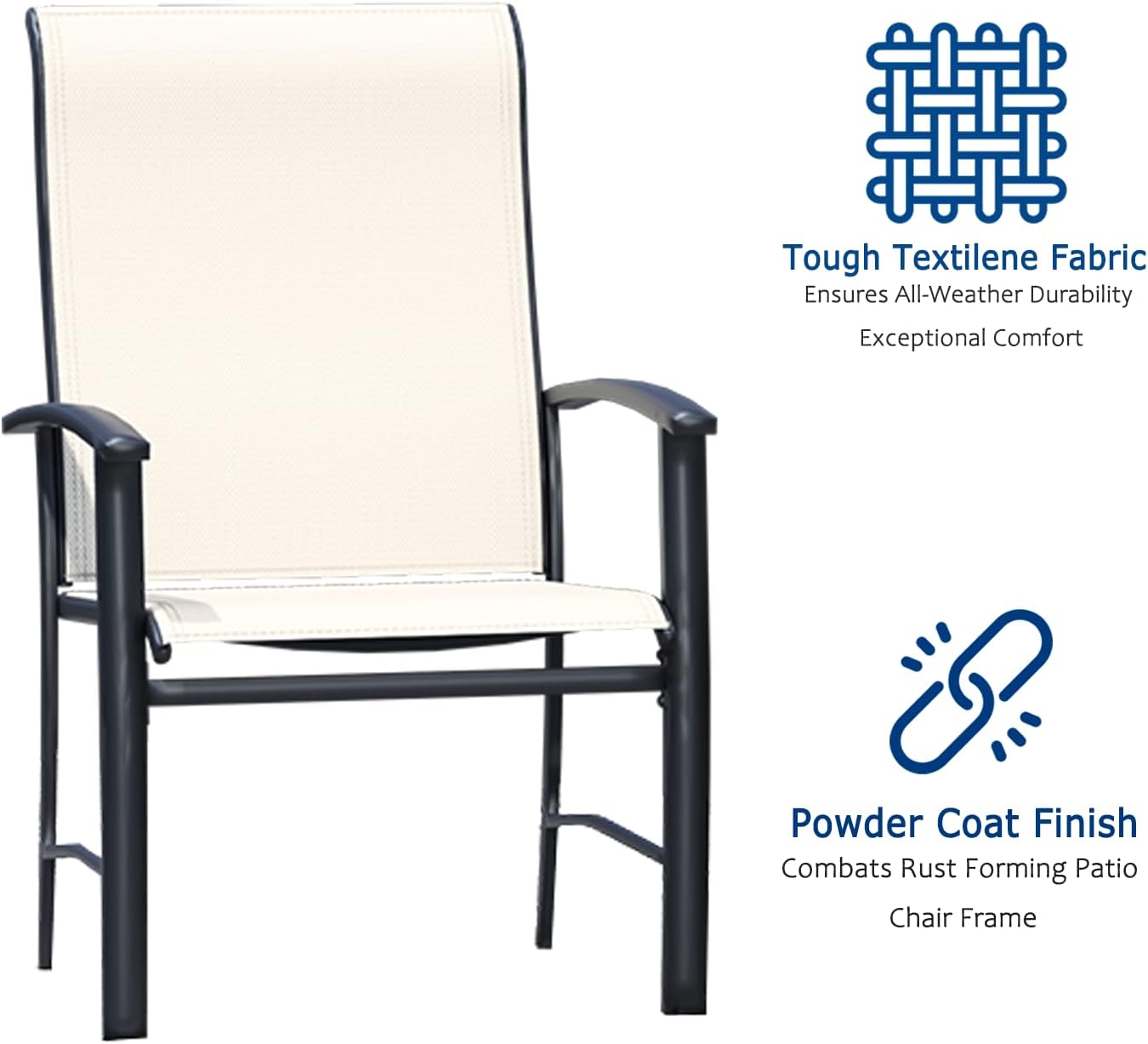 Patio Chairs Set of 8, Outdoor Chairs for Patio with High Back, Metal Outdoor Dining Chair with Armrest for Lawn Deck Garden Balcony Porch Backyard, Oyster Beige