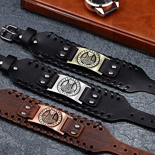 Image of GelConnie Viking Bracelet Punk Leather Cuff Bracelet Gothic Leather Wristband Bracelet with Nordic Amulet Scandinavian Talisman Celtic Pagan Jewelry