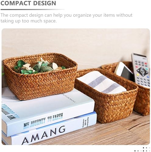 Miniatura 8 de Cesta de almacenamiento de mimbre para decoración del hogar, caja de almacenamiento rectangular de ratán tejido natural, cajas organizadoras para el