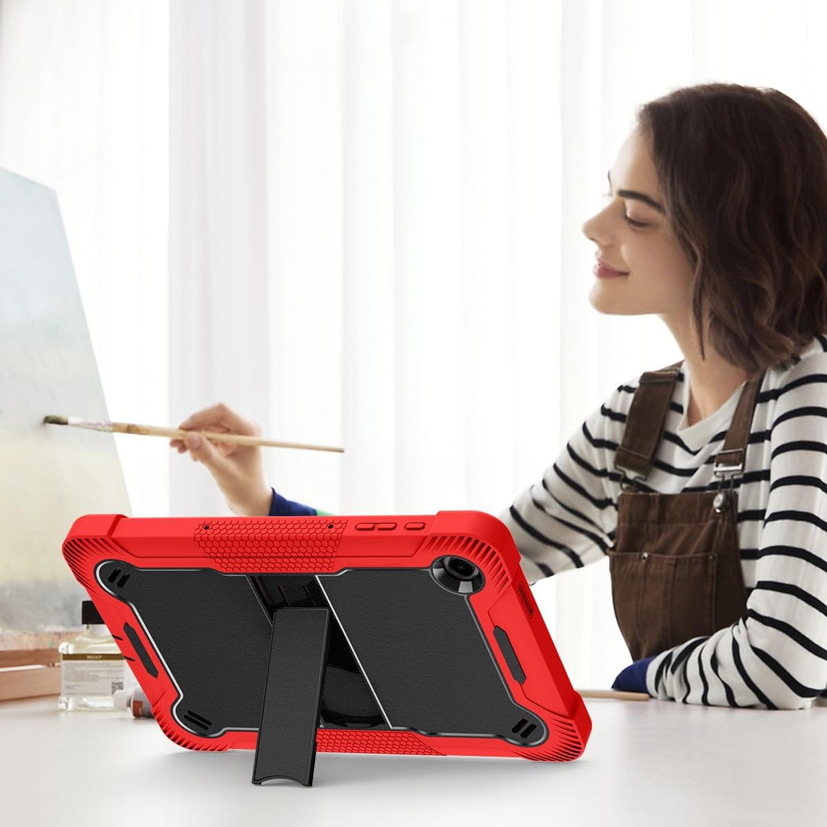 Kickstand Case for T-Mobile REVVL Tab 2 Tablet 10.1 Inch 2025 with Screen Protector, 3 in 1 Heavy Duty Rugged Shockproof Protective Case for T-Mobile REVVL Tab 2 5G 10.1" (Red/Black)