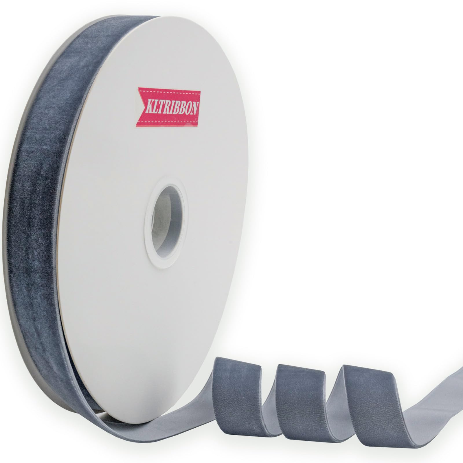 KLTRIBBON Tempest Blue and Grey Single Sided Velvet Ribbon, 1