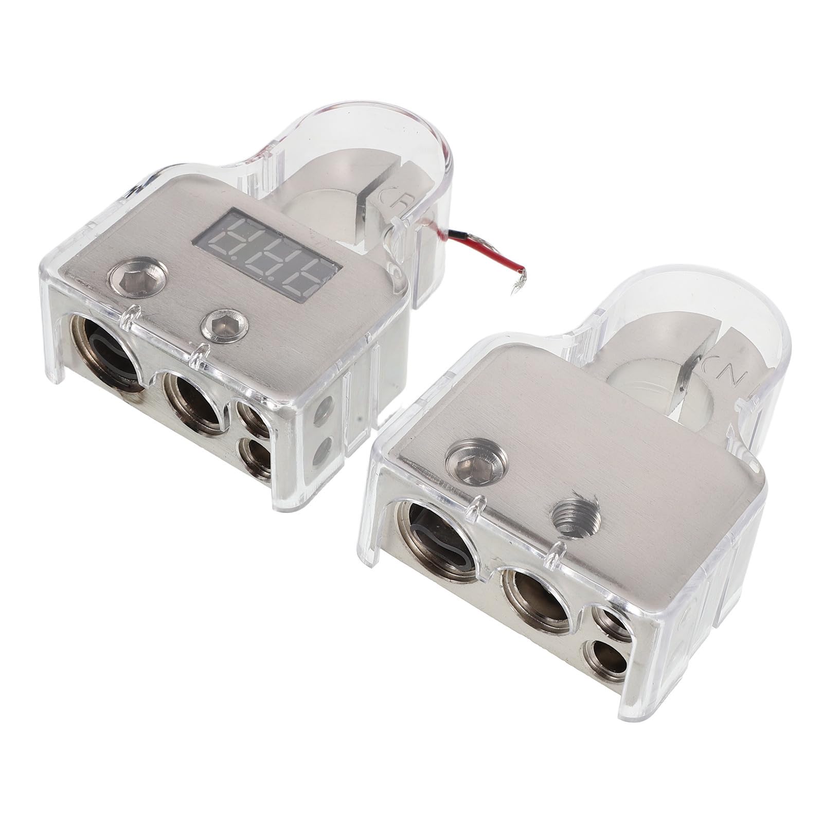 Autobatterie Anschlussklemmen mit Spannungsanzeige, 2 Stück | Zinklegierung, Integrierter Überlastschutz, Plus und Minus Klemmpaar, für Auto Audio und Verstärker