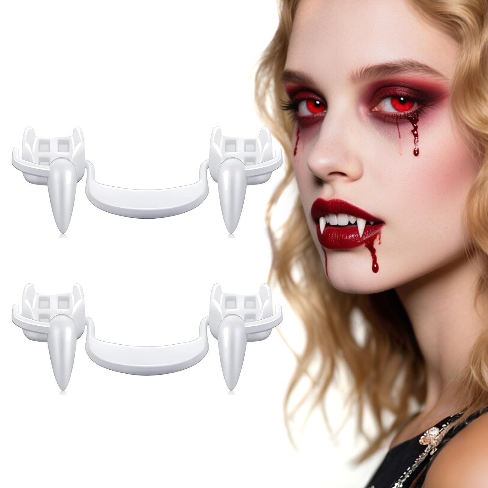 Halloween Vampire Teeth, 2 Pair Retractable Halloween Vampire Fangs for Kids Adults, Telescopic Teeth Fangs for Halloween Carnival Cosplay Party Prom Dress Up