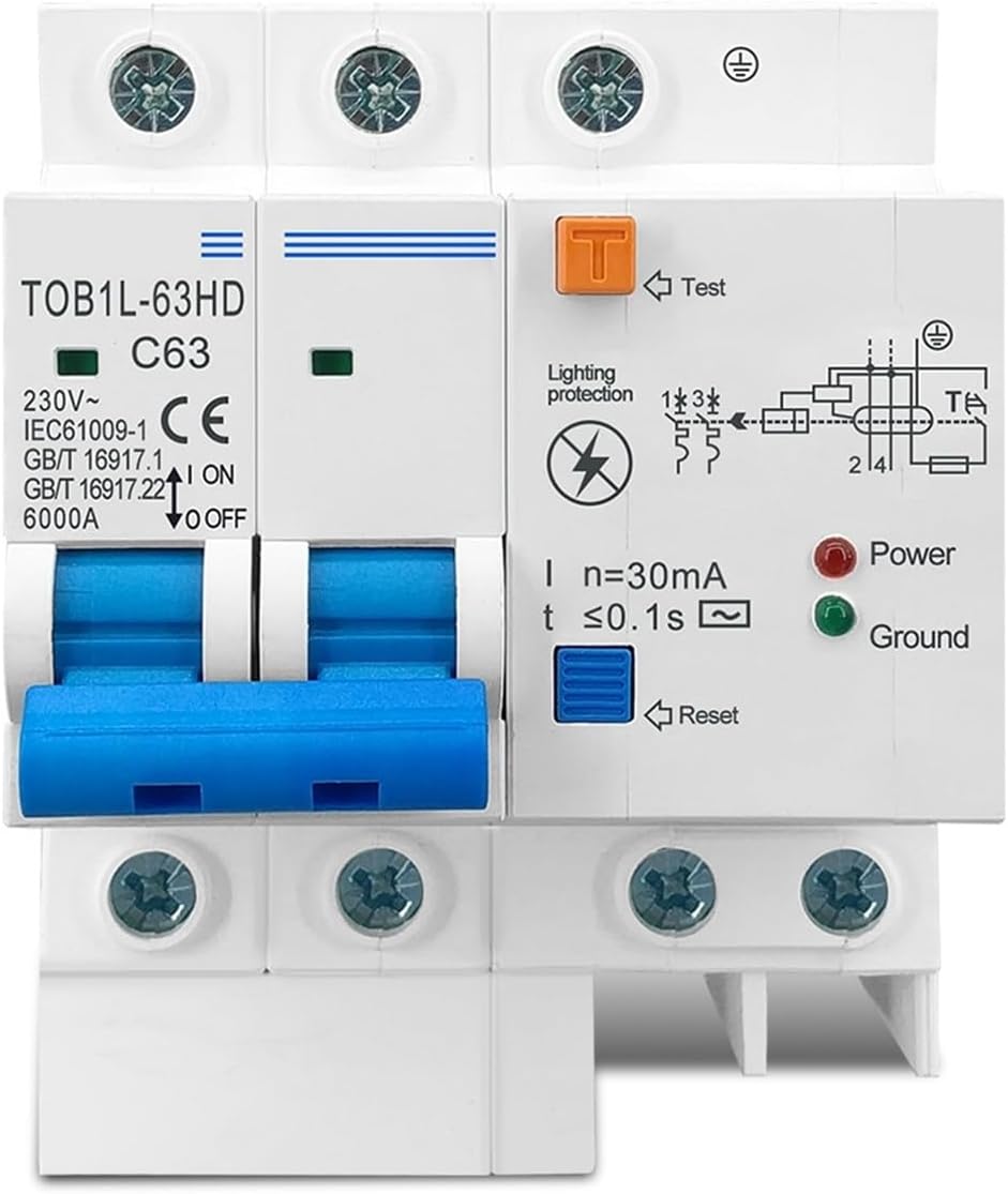 Main Switch Residual Current Circuit Breaker With Surge Protector RCBO MCB With Lightning Protection SPD(63A)