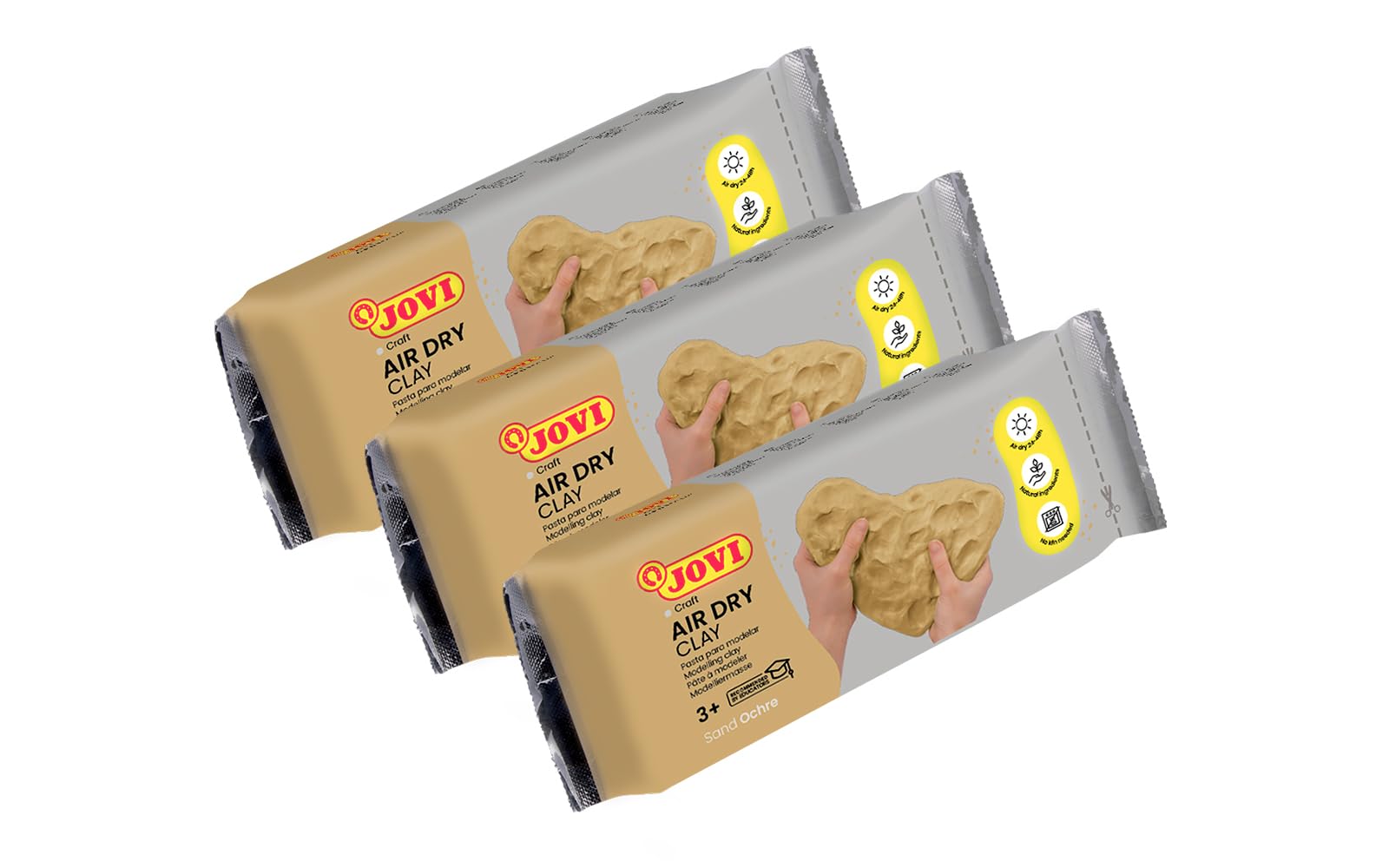 Jovi - Air Dry Clay, Sand Ochre Color, 3 x 1.1 lb, Total of 3.3 lb