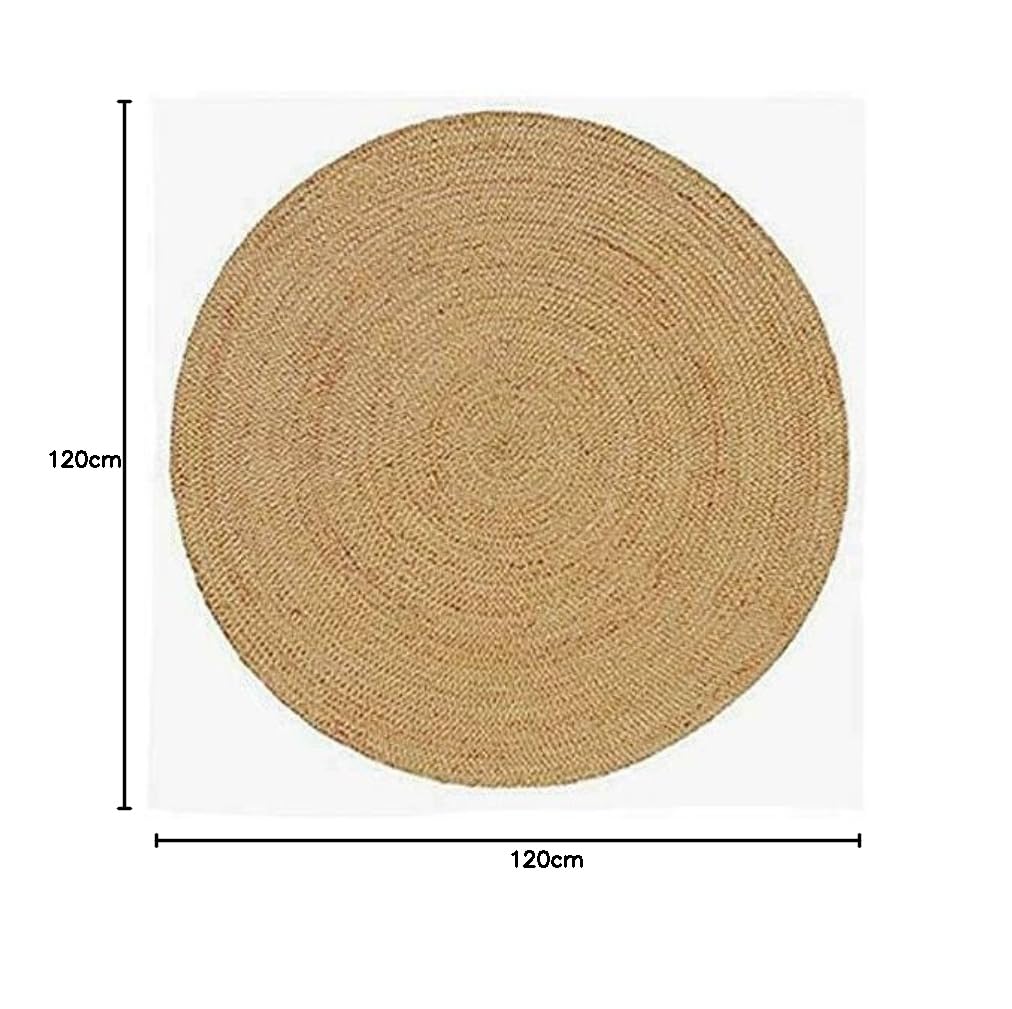 Tapis rond en jute naturelle tressé, fait à la main, réversible (120 x 120 cm) - Beige