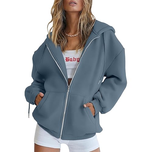 Trendy Queen Womens Zip Up Hoodies Oversized Sweatshirts Fall School Fashion Outfits Casual Jackets 2025 Winter Clothes