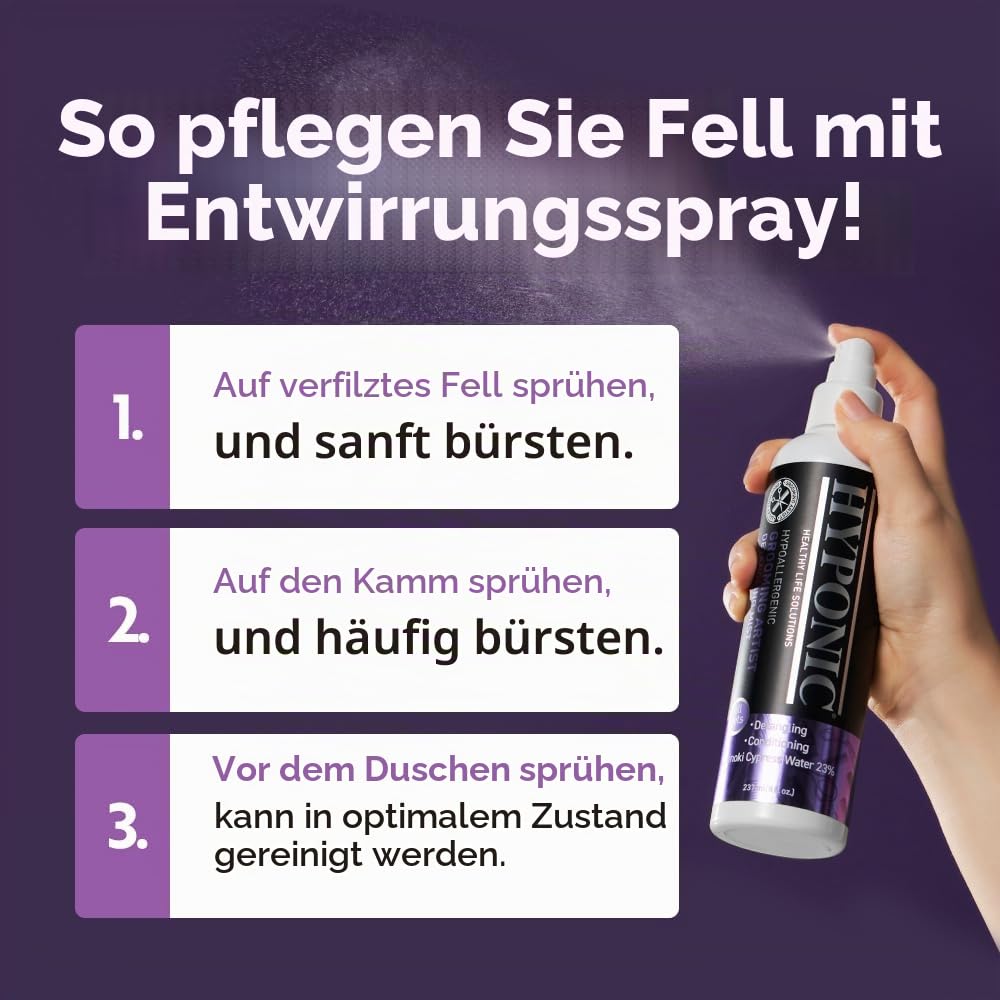 HYPONIC Grooming Artist Detangling Mist (237 ml) – Conditioning Mist für Haustiere, glänzendes, fließendes Fell, ordentlicher Effekt