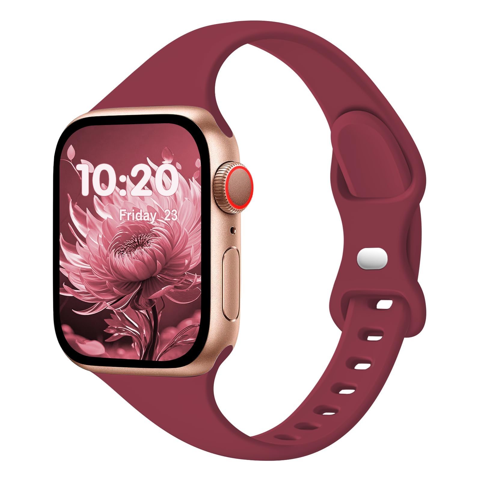 Slim Band Compatible with Apple Watch Bands 38mm 40mm 41mm 42mm 44mm 45mm 49mm for Women Men,Soft Thin Narrow Silicone Sport Strap Wristbands for iWatch Series12 11 10 9 8 7 6 5 4 3 2 1 SE Ultra/Ultra 2 Burgundy