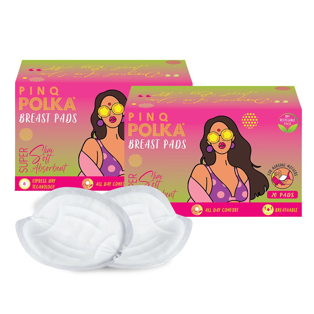 PINQ POLKA Disposable Nursing Breast Pads for Feeding Mothers | Nursing Nipple Pads| Ultra Thin|Super Absorbent | Cotton Feel | Leakproof | Breathable - Pack of 40