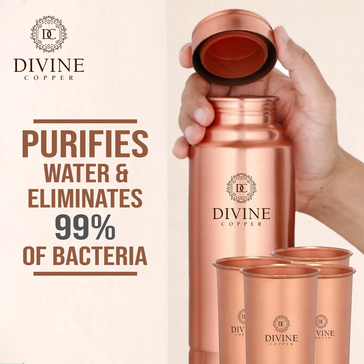Divine copper King Premium Copper Water Bottle, 99% Pure Copper