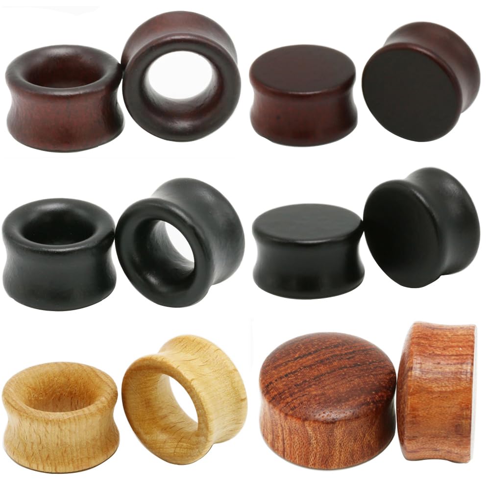 3 paia di dilatatori per lobi in legno marrone, nero, stile vintage, in legno, per il corpo, 0 g (8 mm)