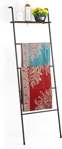 Miniatura 7 de Soporte de escalera para manta para sala de estar, soporte decorativo de escalera con estante de almacenamiento, toallero de pared para baño