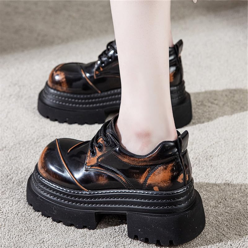 Vintage Distressed Leather Round Toe Loafers with Thick Sole Comfortable Casual Platform Shoes for Walking Daily Workwear and Stylish 4 Inch Height Boost3