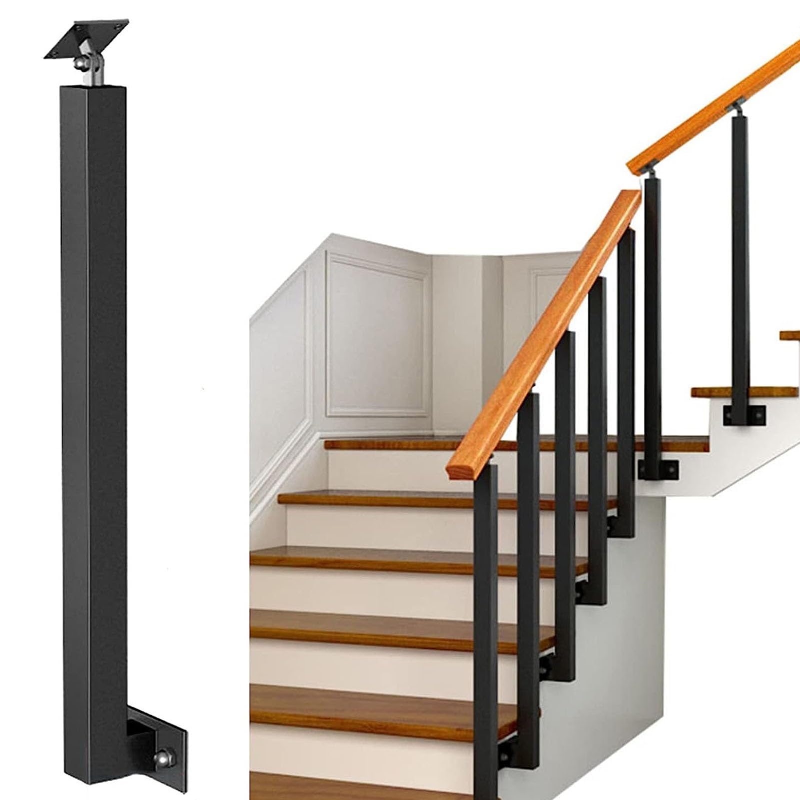 Zwart metalen zijgemonteerde leuningpijler - verstelbare 270° trapbalusterpaal, leuningspindels voor dekken, trappen, tuin, buitentrappen renovatie Zwart metalen zijgemonteerde leuningpijler - verstelbare 270° trapbalusterpaal, leuningspindels voor dekken, trappen, tuin, buitentrappen renovatie