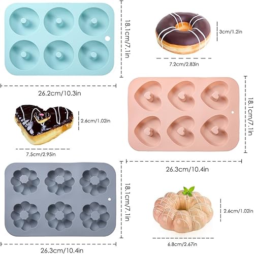 Miniatura 2 de Paquete de 3 moldes de silicona para donas para hornear donas, molde de silicona para panqueques, molde antiadherente para donas, muffins,