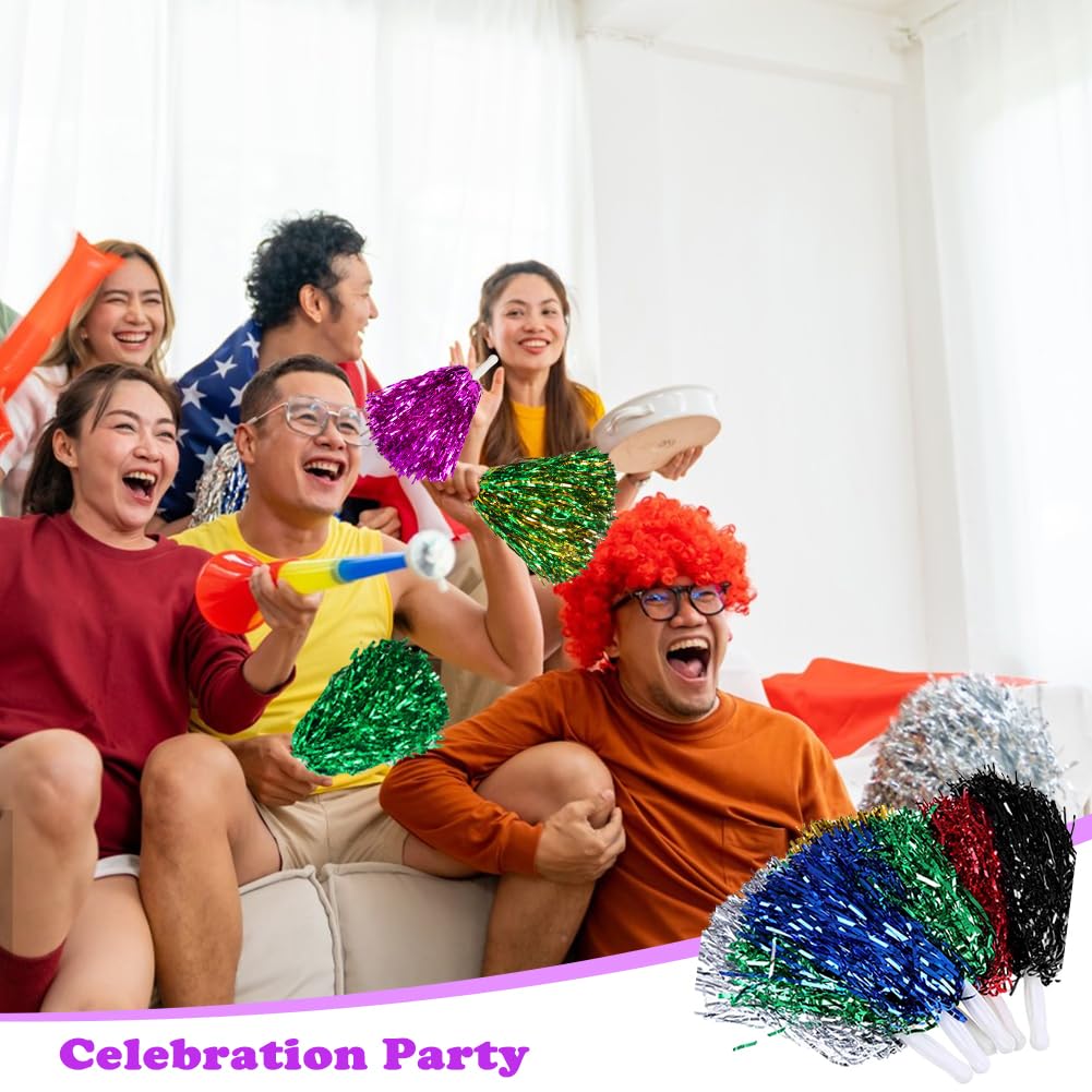 Lovecheer 24 pompones morados para animadoras con asa para baloncesto, hockey, eventos deportivos, Halloween, cumpleaños, fiesta de Navidad
