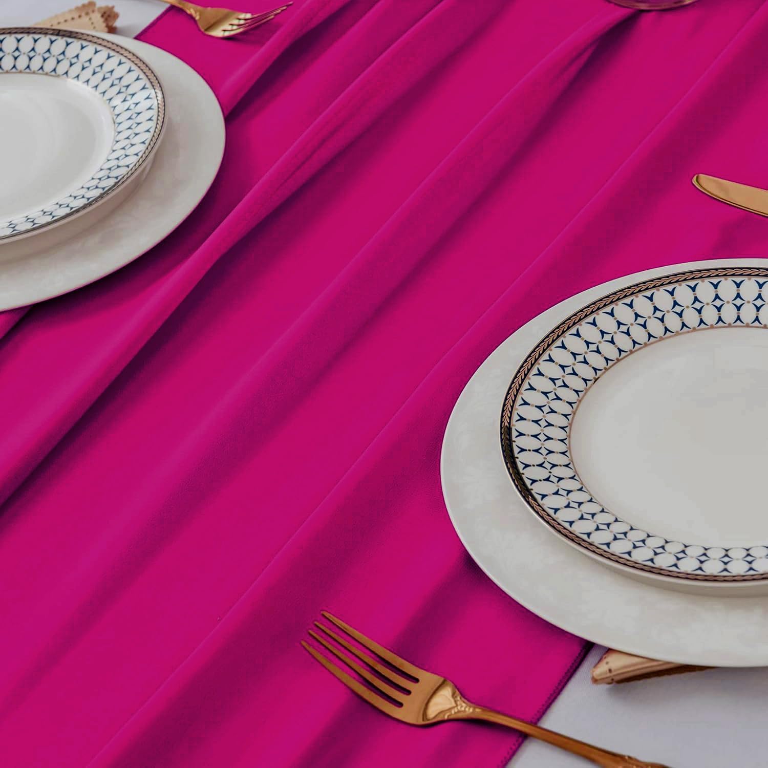 VDS - 5 PC | Magenta 10ft Sheer Chiffon Table Runner 27x120 Inches Centerpiece Cloth Gauze for Wedding Bridal Shower Birthday Graduation Engagement Ceremony Event Party Banquet Table Decoration