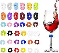 TuTuYa Pingentes de taça de vinho, 36 peças, marcadores de bebida de silicone reutilizáveis, identificadores de copo de vinho para copos e copos em festas, aniversários, Natal, carnavais, banquetes