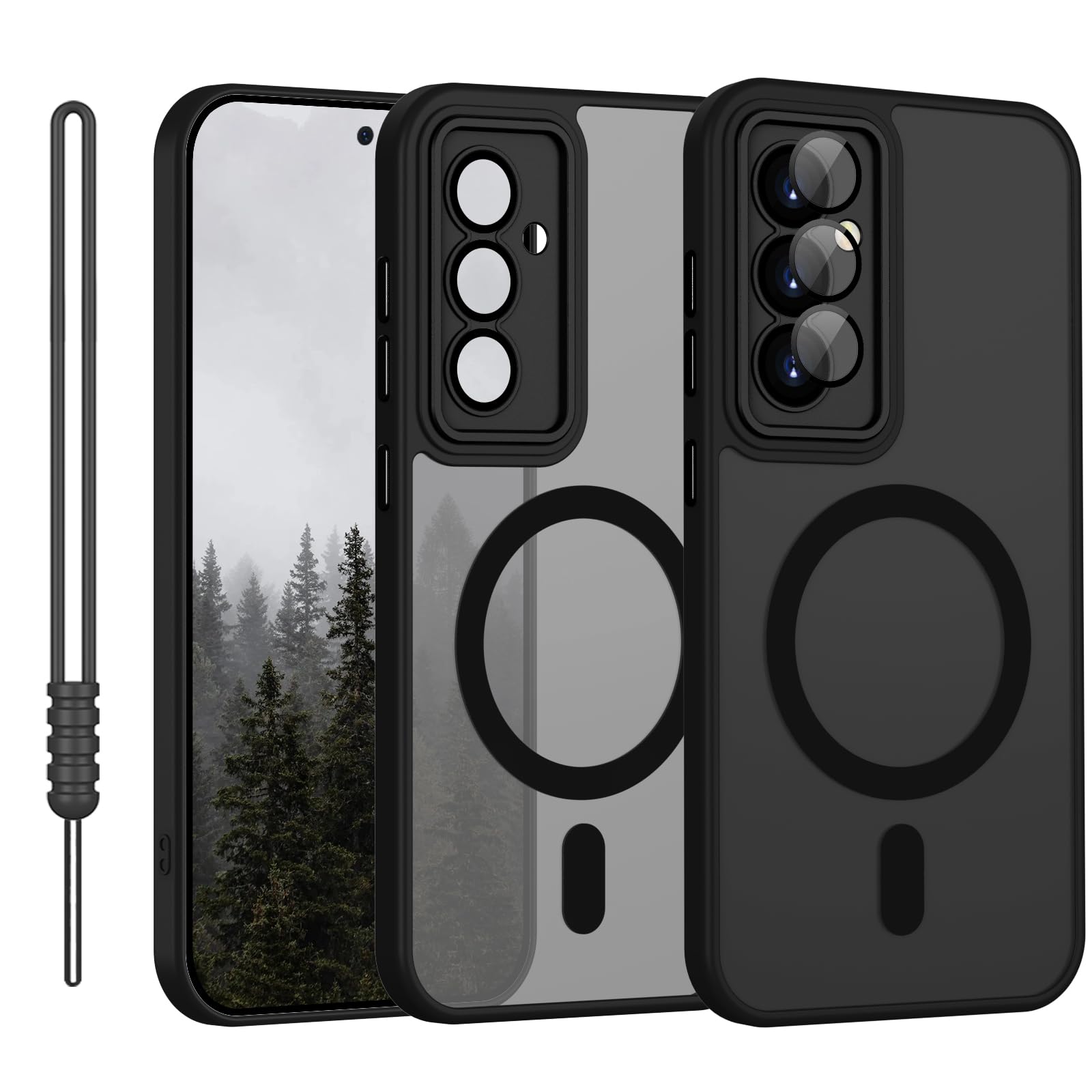 YUANDMI für Samsung Galaxy S24 Plus Hülle kompatibel mit MagSafe, Handyhülle für Samsung Galaxy S24 Plus Magnetisch Matte Touch Kameraschutz, rutschfest Kratzfest Schutz Stoßfest Hülle Matt Schwarz