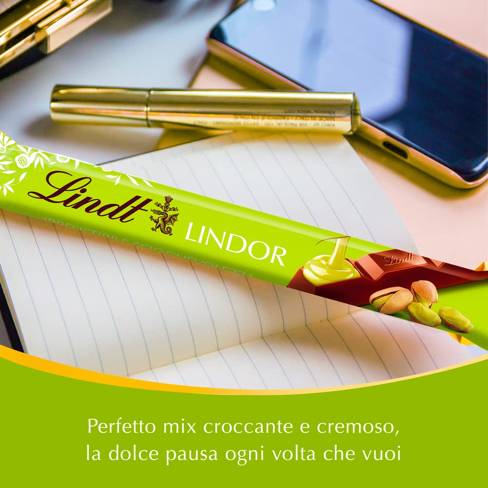 Lindt LINDOR Snack Cioccolato al Latte con Pistacchio, Formato 38g, 24 pezzi