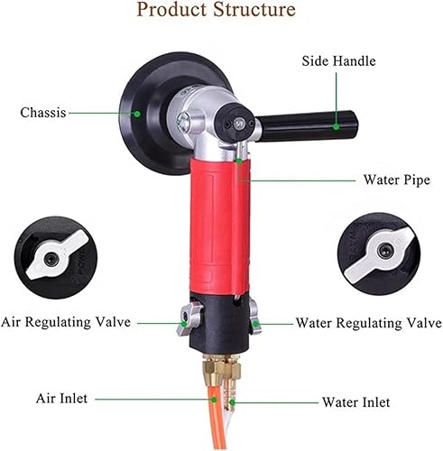 Miniatura 2 de Pulidora de tampón enceradora de aire húmedoamoladora, lijadora neumática de agua de 4 pulgadas, 4500 rpm con 7 almohadillas de pulido húmedassecas