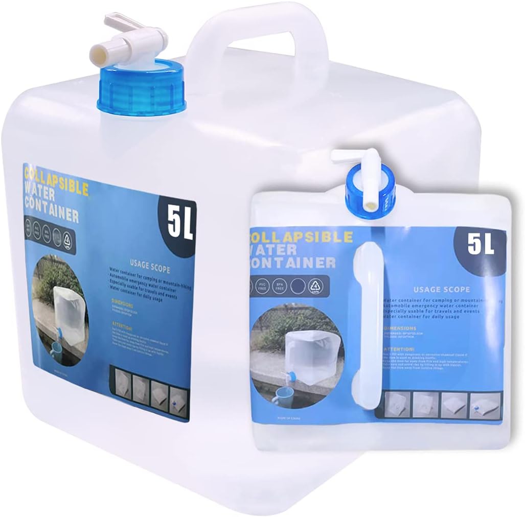 Collapsible Water Container with Spigot, Camping Water Storage Carrier Jug BPA-Free for Outdoors Hiking Backpack & Survival Kit, Foldable Portable Canteen 1.3/2.6/3.9/5.3 Gallon (5.3 Gallon, 4-pack)