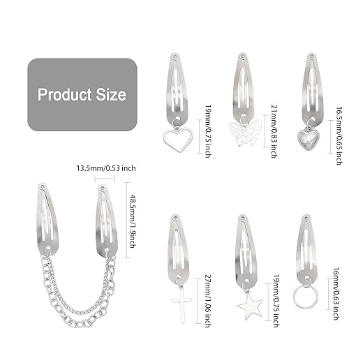 Miniatura 2 de GLOBLELAND 24 horquillas góticas de 7 estilos, pinzas para el cabello con corazón, mariposa, estrella, redondos, para cosplay, fiesta de Halloween,