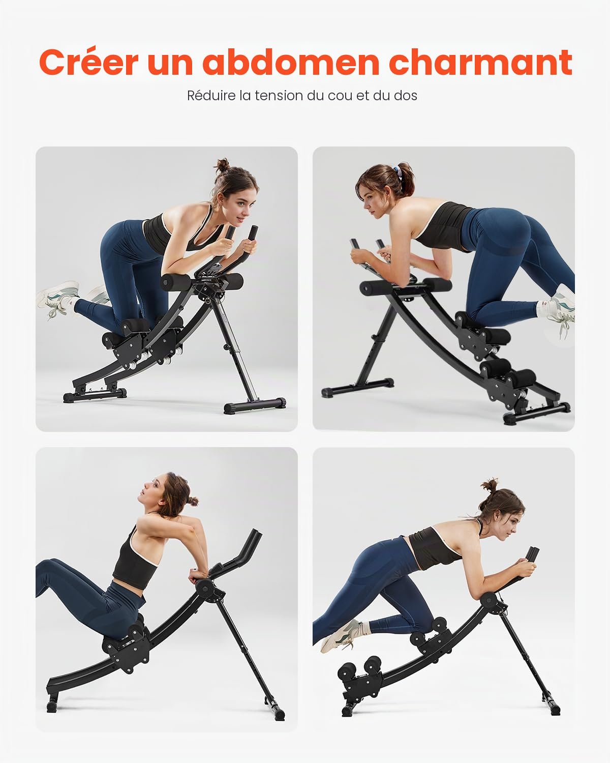 VEVOR Appareil d'Entraînement Abdominal à Double Piste, Machine Abdominale Capacité de Charge 200 kg, Entraîneur Abdominal et Force de Base, Pliable et Réglable, pour Exercice de Fitness Domicile Gym